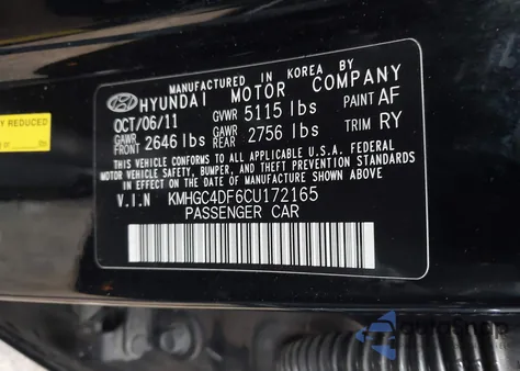 2012 Hyundai Genesis 4.6 z USA, uszkodzony, nr VIN KMHGC4DF6CU172165